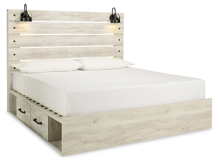 Cambeck  Panel Bed With 4 Storage Drawers With Mirrored Dresser