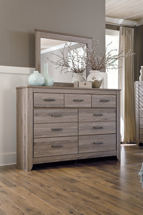 Zelen Full Panel Bed with Mirrored Dresser and Chest