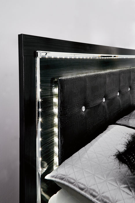 Kaydell King Panel Bed with Storage with Mirrored Dresser and Chest