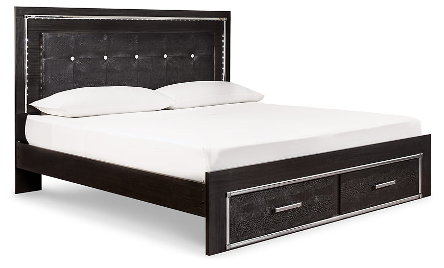 Kaydell King Panel Bed with Storage with Mirrored Dresser and 2 Nightstands