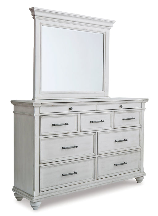 Kanwyn King Panel Bed with Mirrored Dresser, Chest and 2 Nightstands