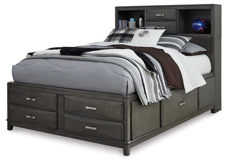 Caitbrook  Storage Bed With 8 Storage Drawers With Mirrored Dresser, Chest And Nightstand