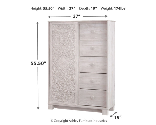 Paxberry Queen Panel Bed with Mirrored Dresser and Chest