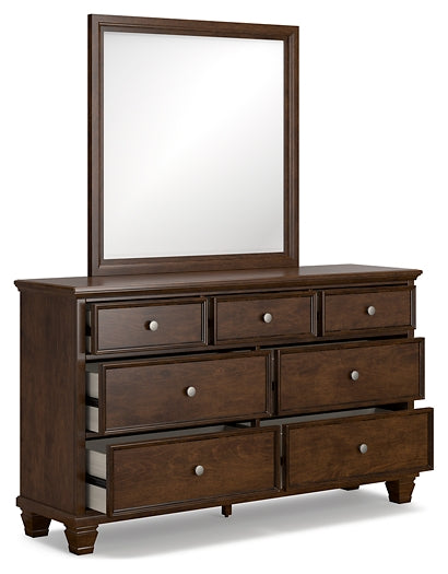 Danabrin California King Panel Bed with Mirrored Dresser and 2 Nightstands