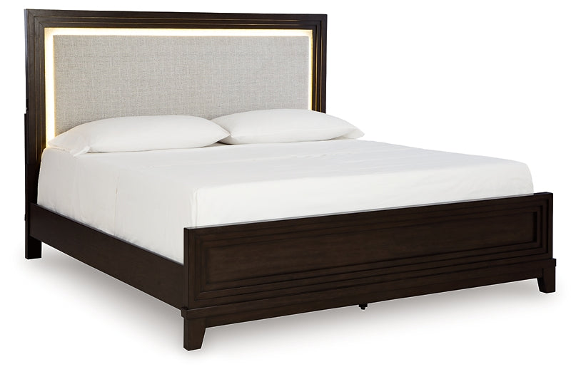 Neymorton King Upholstered Panel Bed with Dresser