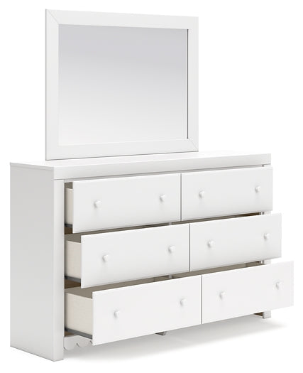 Mollviney Twin Panel Bed with Mirrored Dresser and Chest